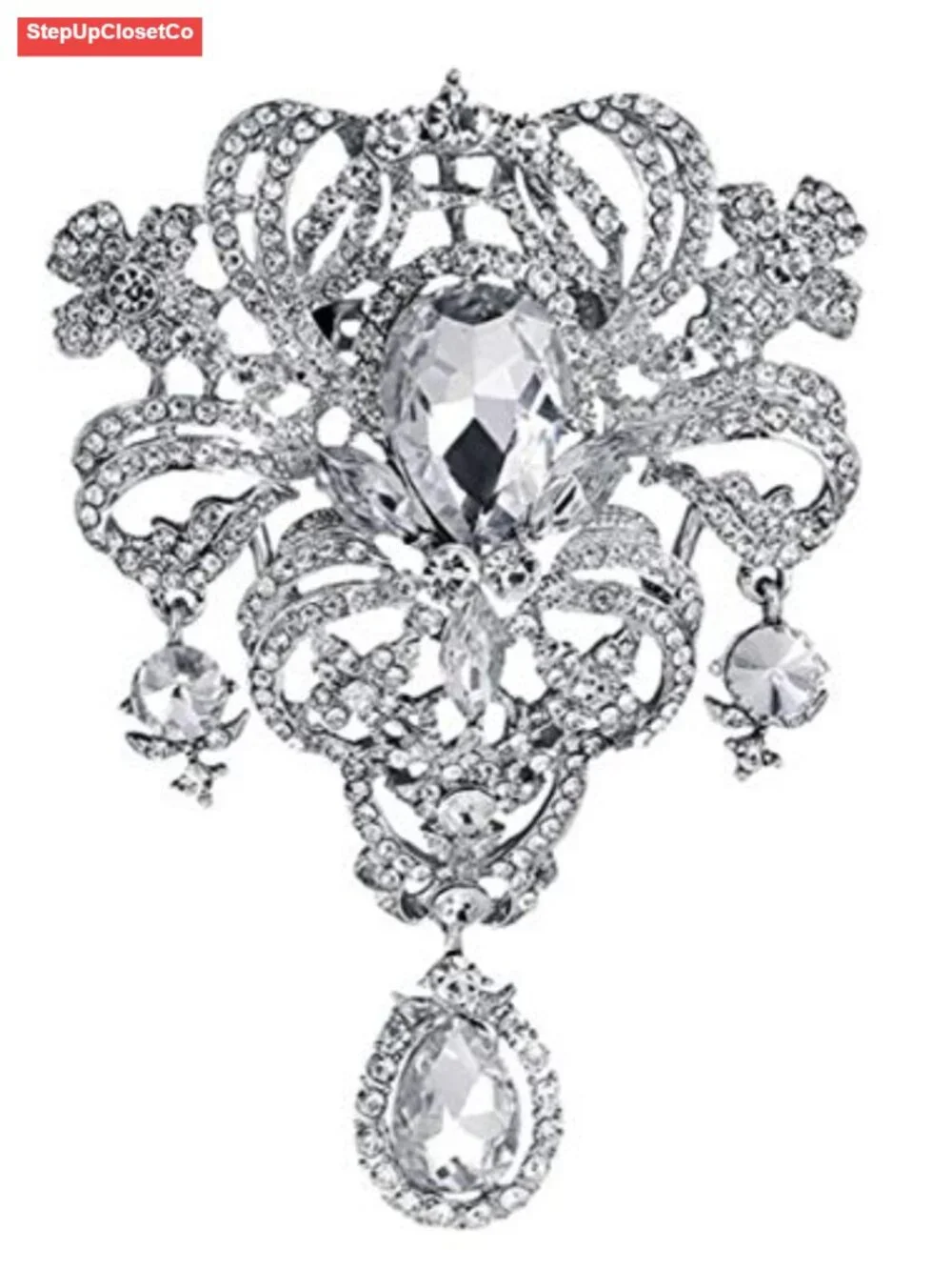 Extra Large Vintage Art Deco Rhinestone Brooch Pin Bridal Wedding Statement